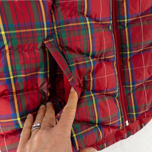 Lands End Women's Down Feather Puffer Vest Red Plaid Womens MP - Picture 2 of 8